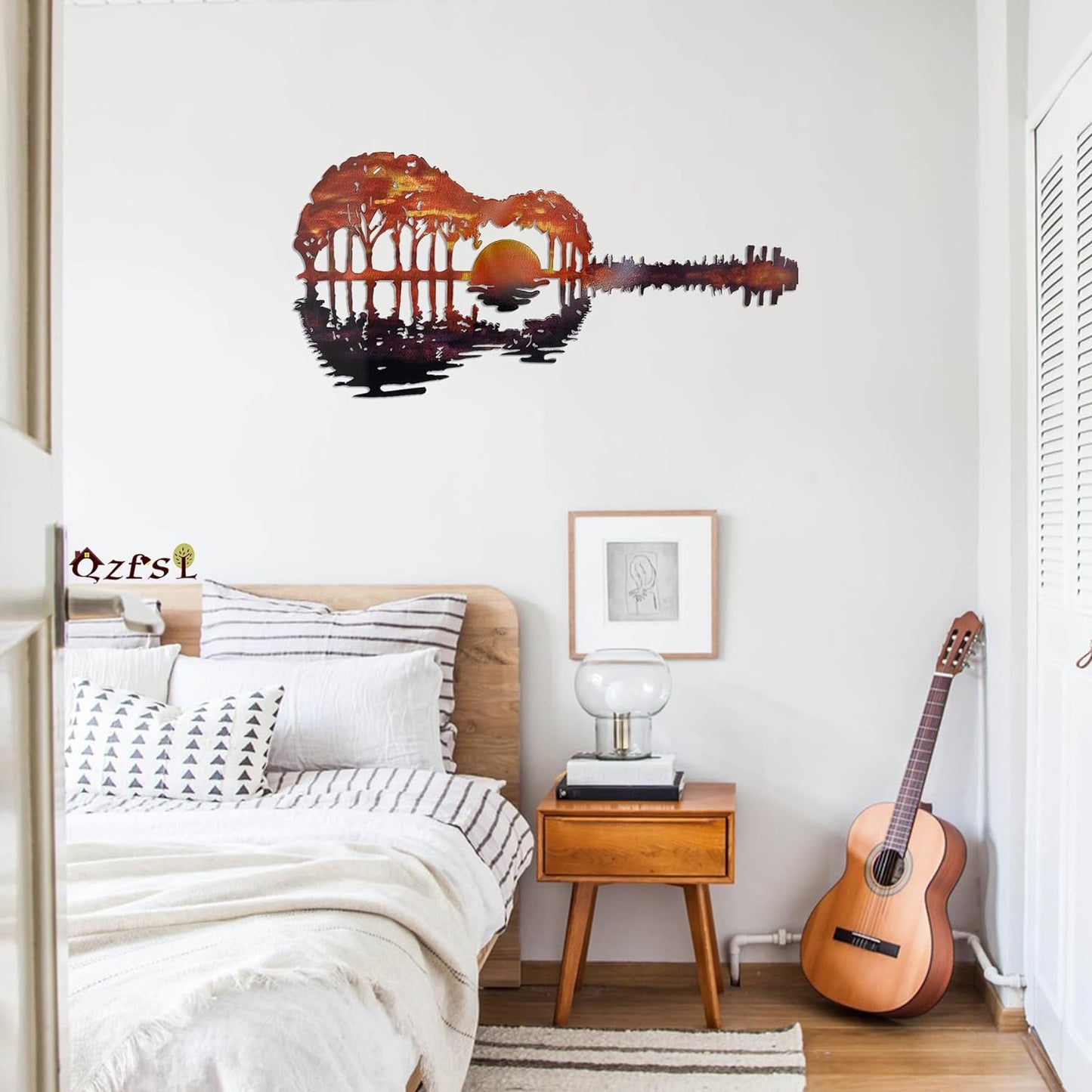 Guitar Sunset View - Metal Wall Art