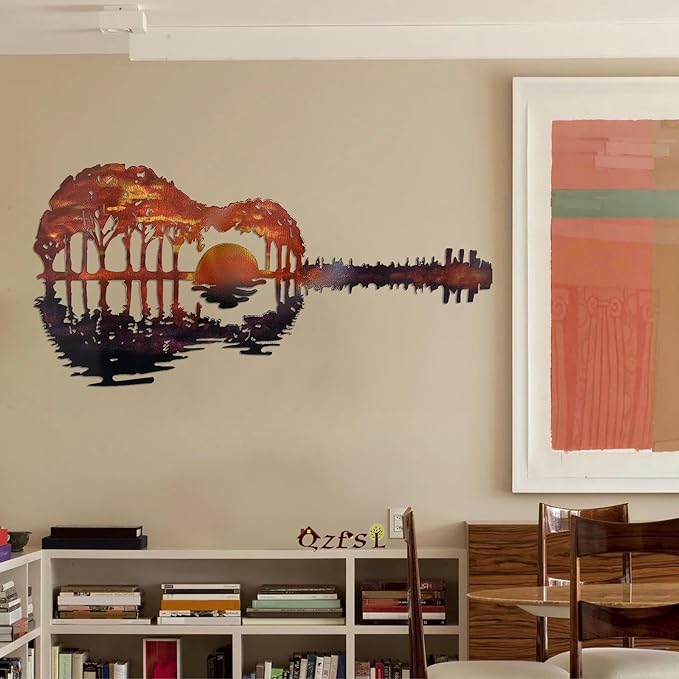 Guitar Sunset View - Metal Wall Art