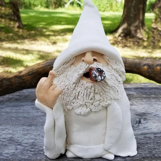 Funny Rude Smoking Gnome Garden Sculpture