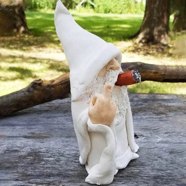 Funny Rude Smoking Gnome Garden Sculpture