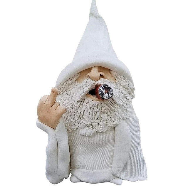 Funny Rude Smoking Gnome Garden Sculpture