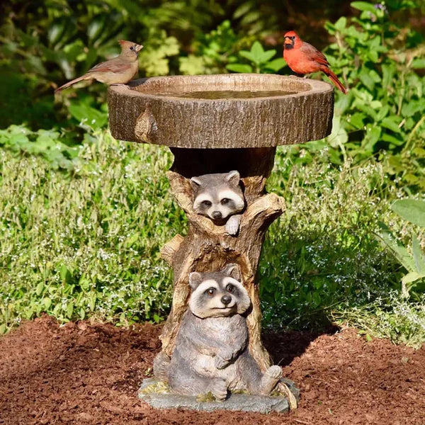 Raccoon Bird Bath Garden Sculpture