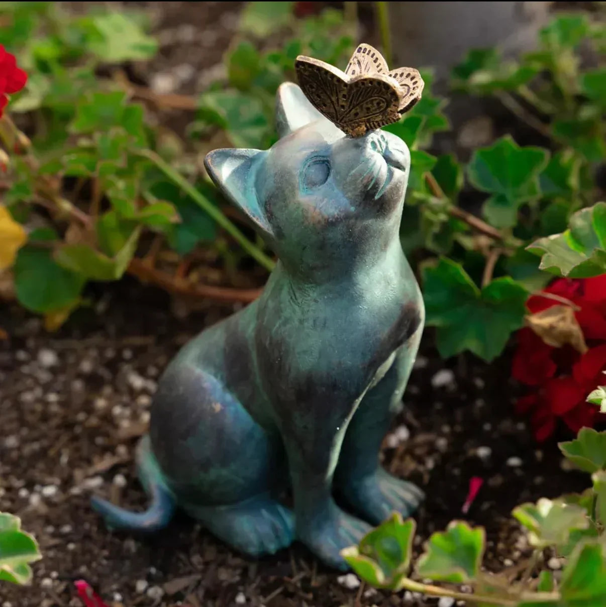 Cat With Butterfly Garden Sculpture