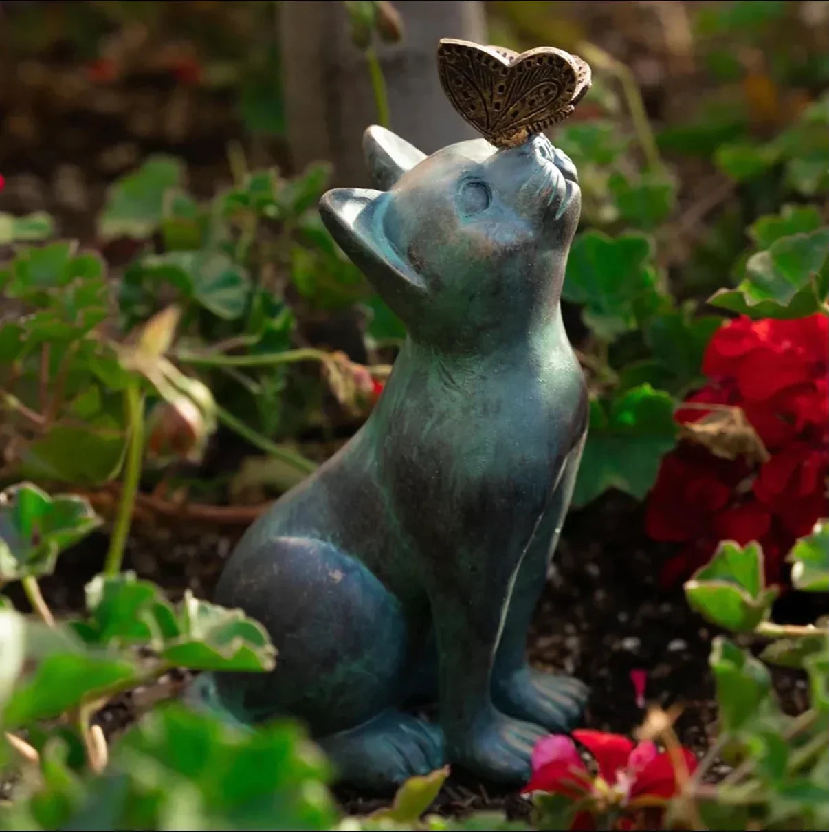 Cat With Butterfly Garden Sculpture