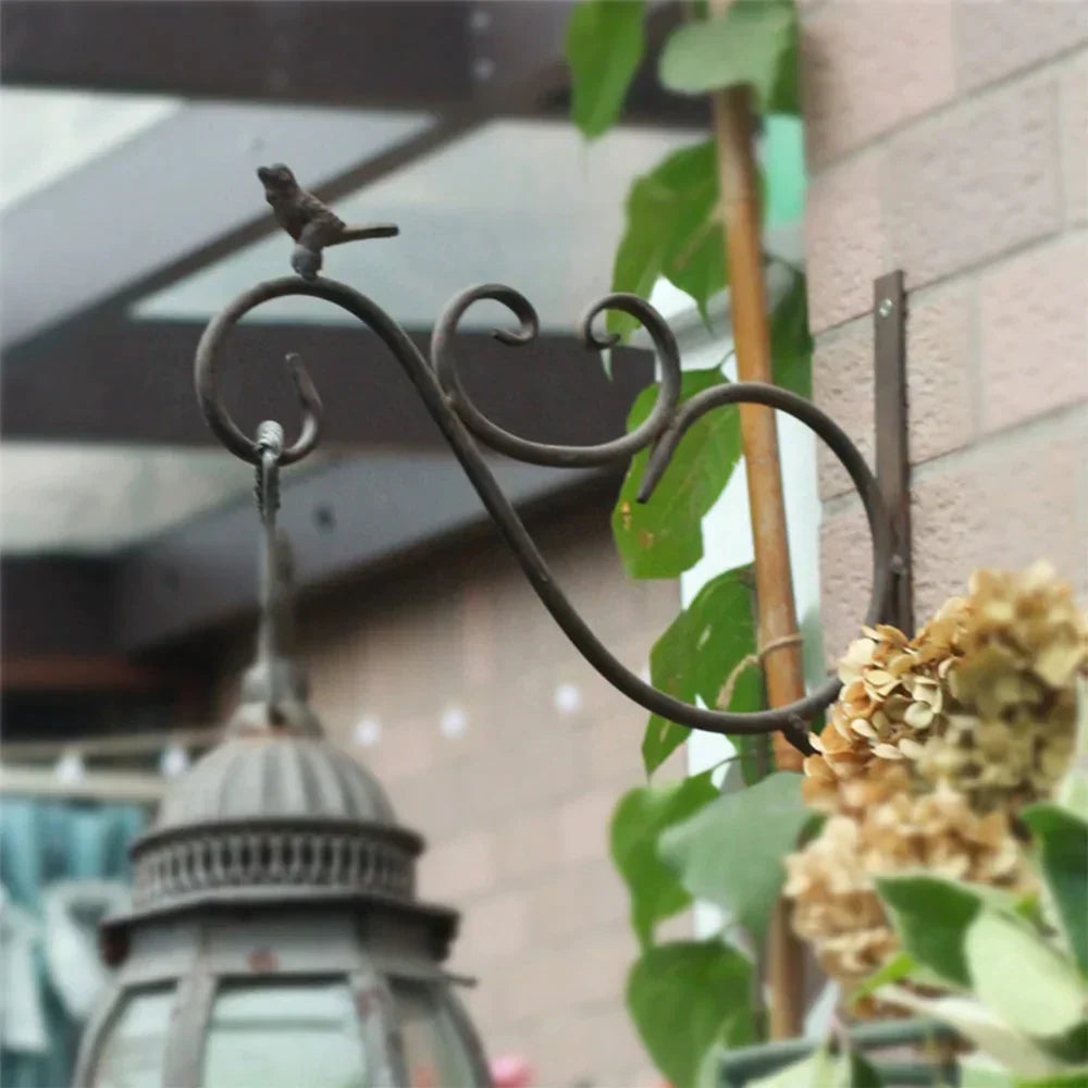 Retro Cast Iron Flower Pot Hanger With Bird